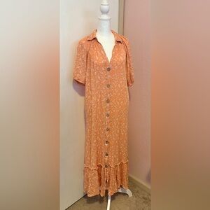 Lulu’s Peachy Floral Maxi Dress with Ruffle Hem